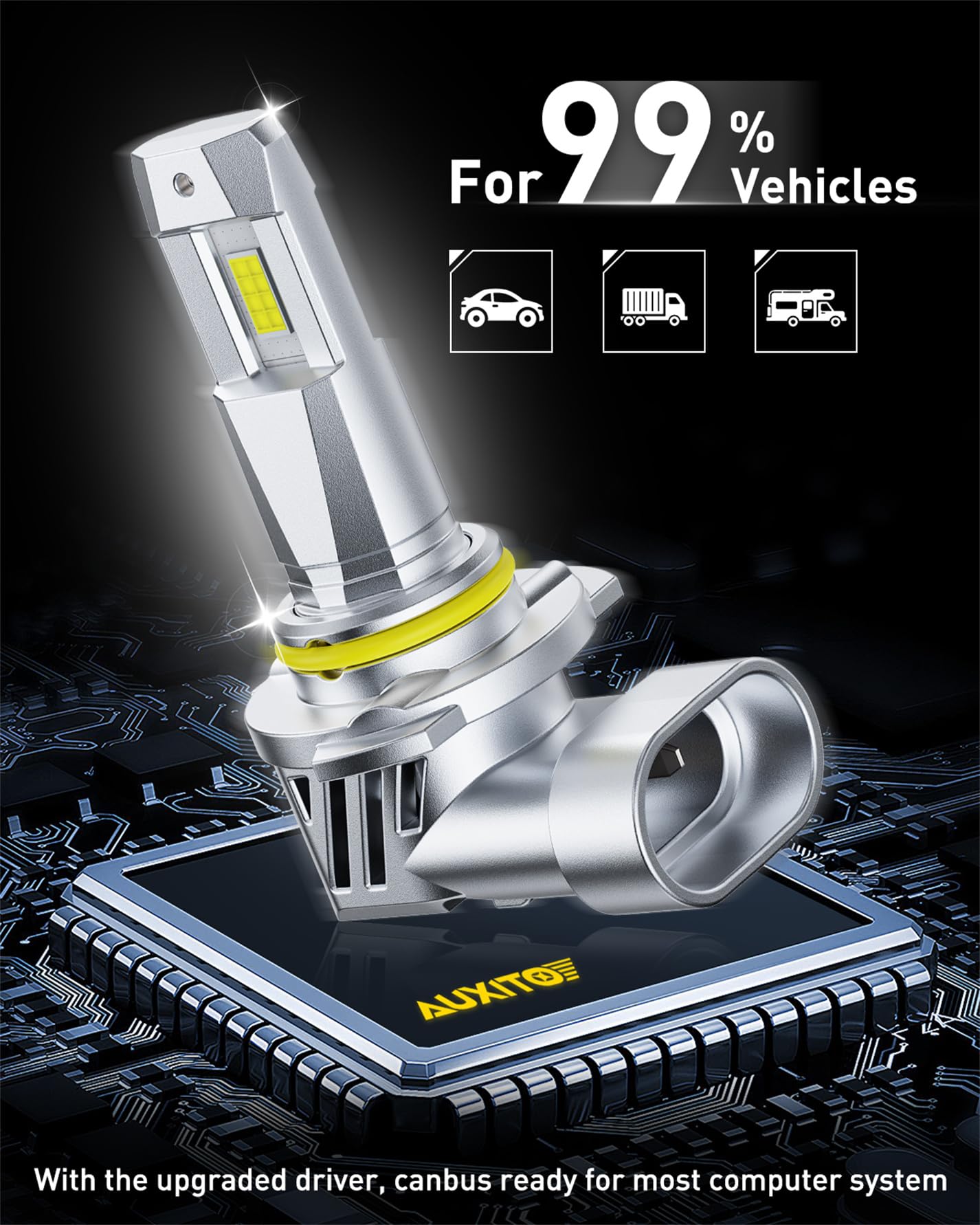 AUXITO bulb under water spray demonstrating IP68 protection and weatherproof benefit