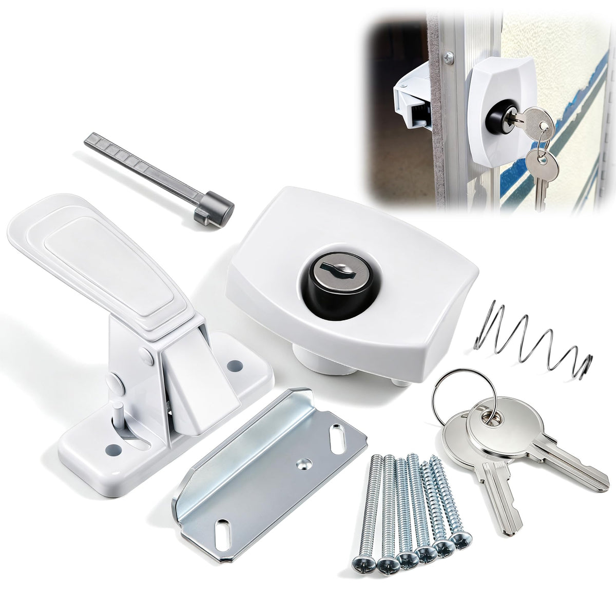 Avenuebool front lock body on RV door showing durable security benefit