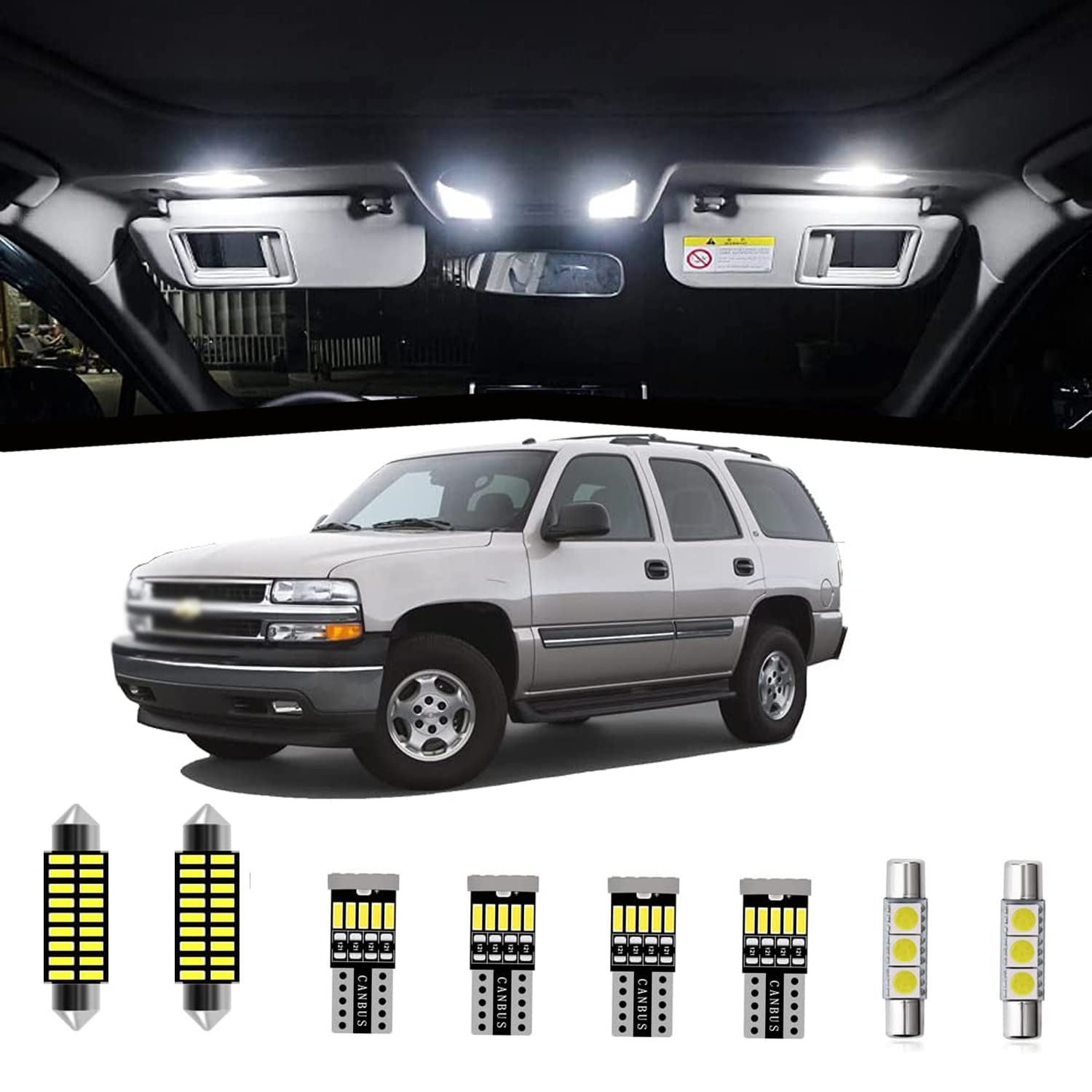 AWALITED front packaging showing full 21-piece Chevy Tahoe LED kit and benefits