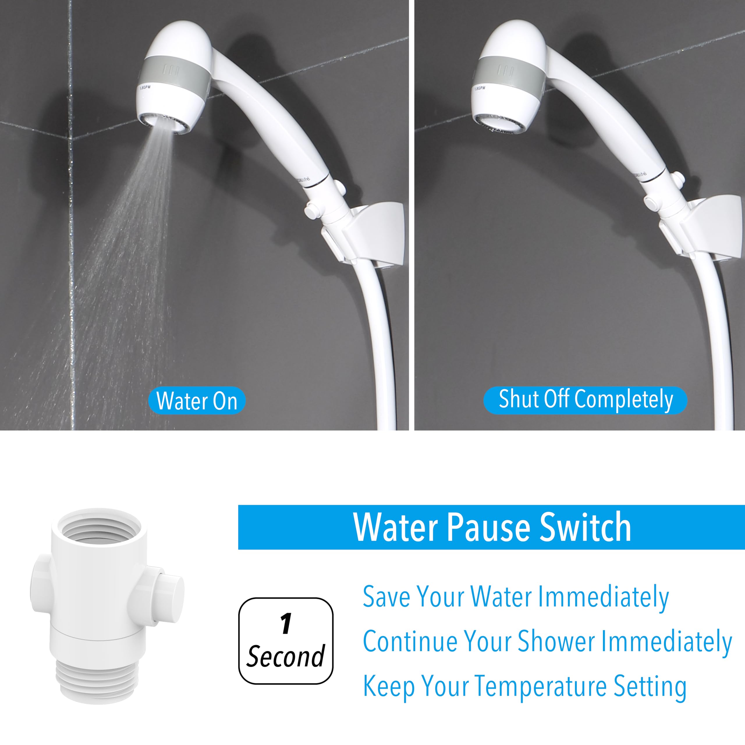 Awelife three-position holder mounted in an RV shower to free hands while bathing
