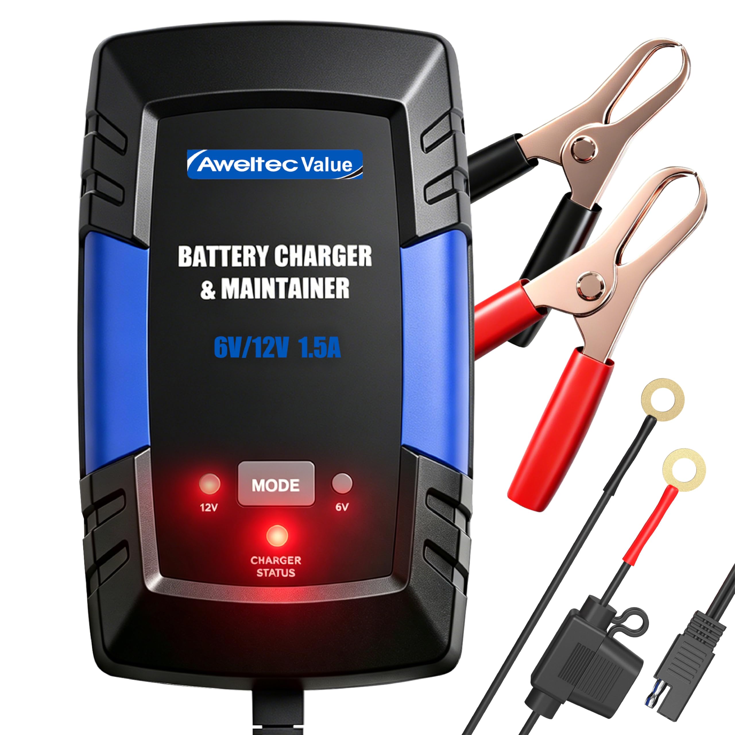 AWELTEC front view of charger showing compact design and easy storage benefit