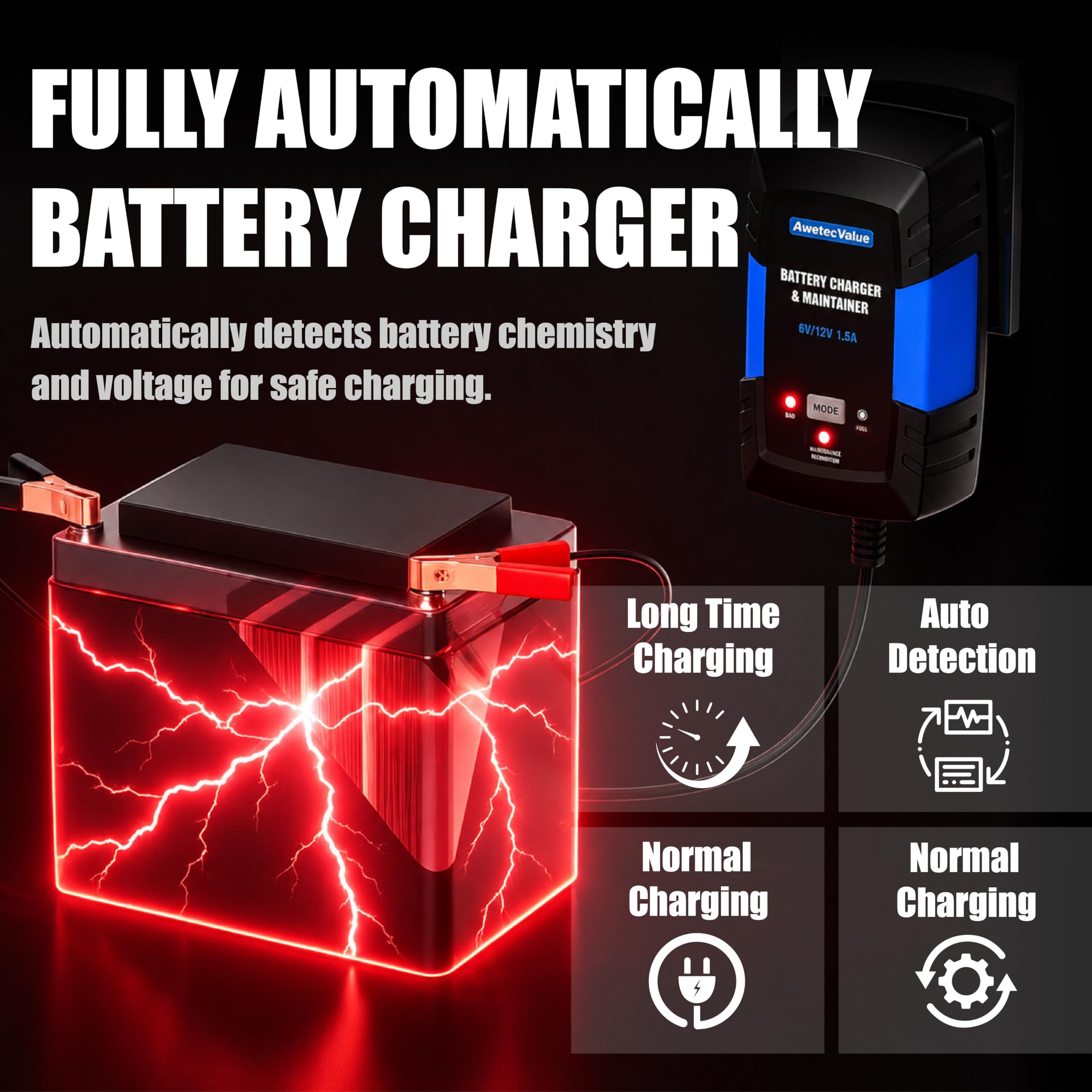 AWELTEC LED status indicator showing charging state for easy monitoring