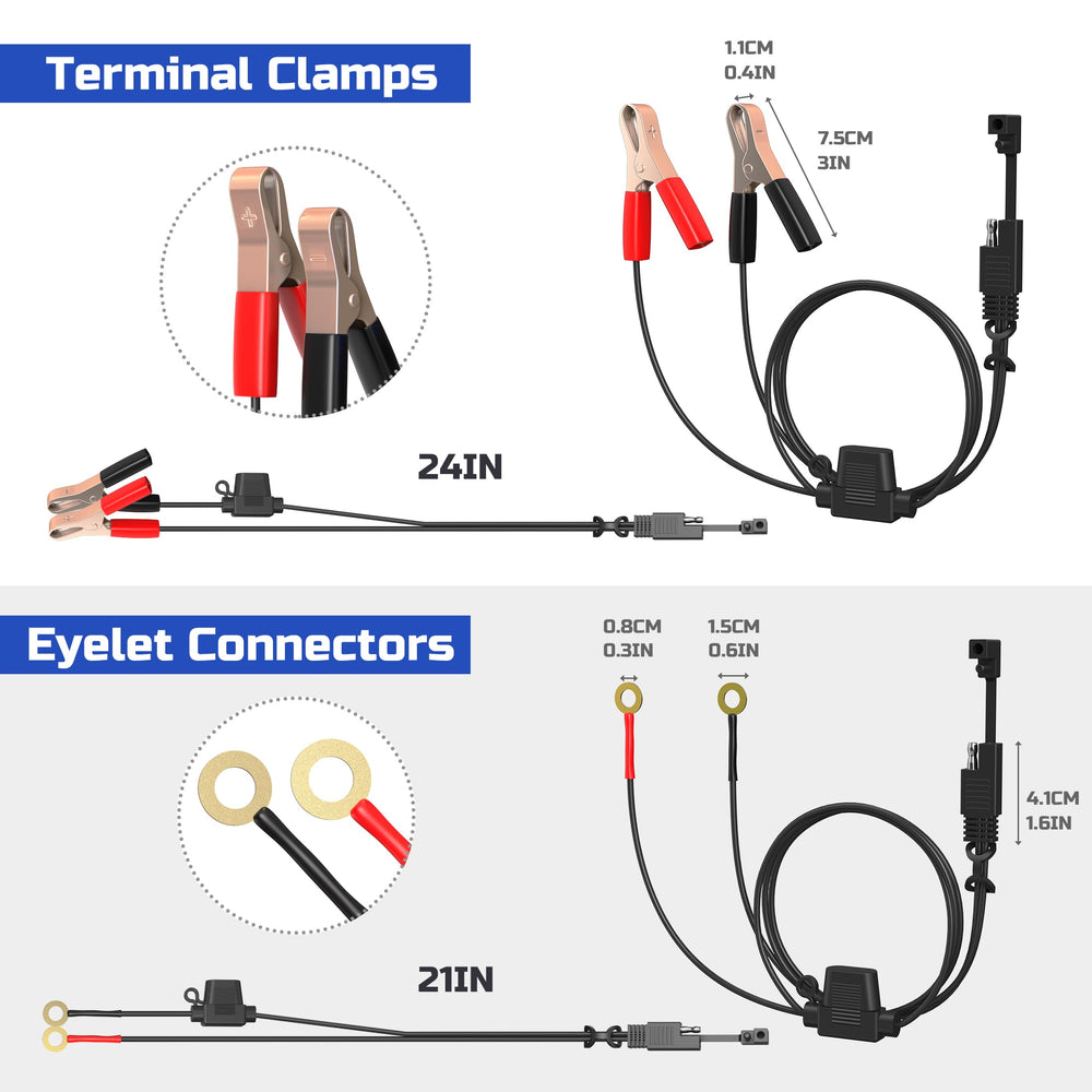 AWELTEC packaging and accessories laid out showing included clamps and terminals