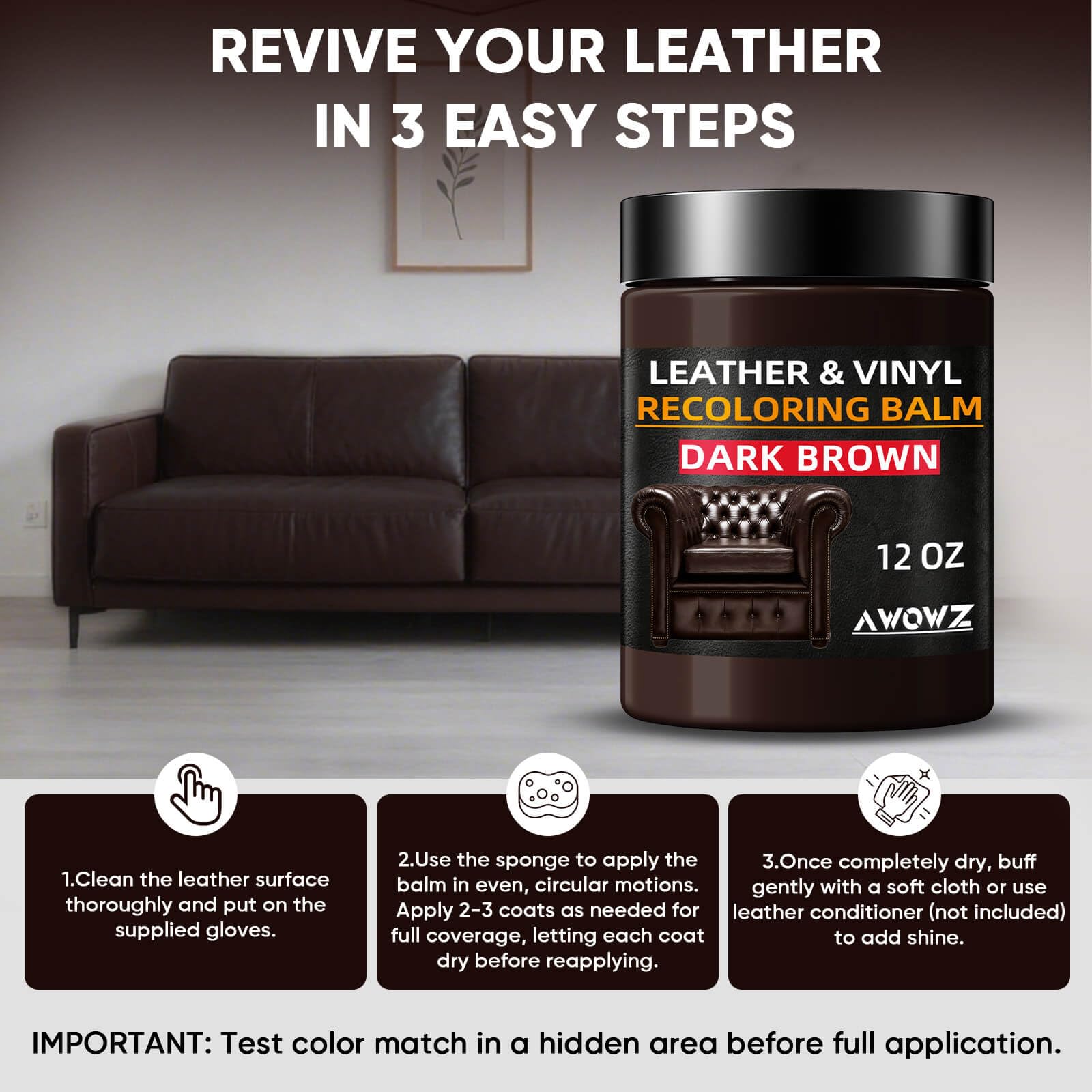 AWOWZ close-up of balm penetrating leather grain for blended, natural finish