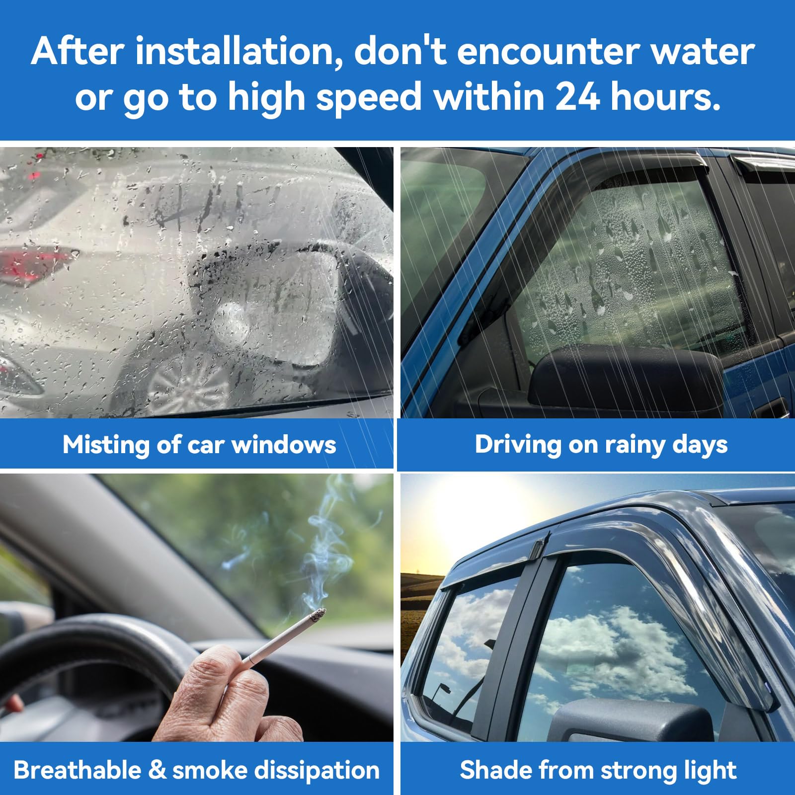 AWVRG rear passenger visor mounted and blocking rain while allowing fresh air