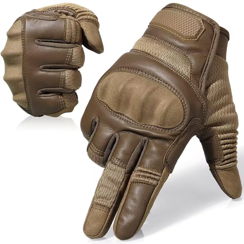 AXBXCX front view brown gloves showing full finger fit and padding benefit