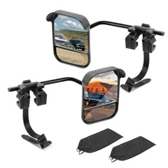AXIMIRON front view showing full dual mirror assembly and rain visor improving visibility