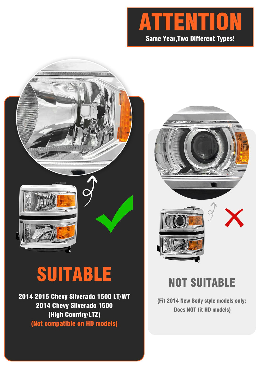AXLAHA driver side headlight close-up highlighting lens clarity and fit