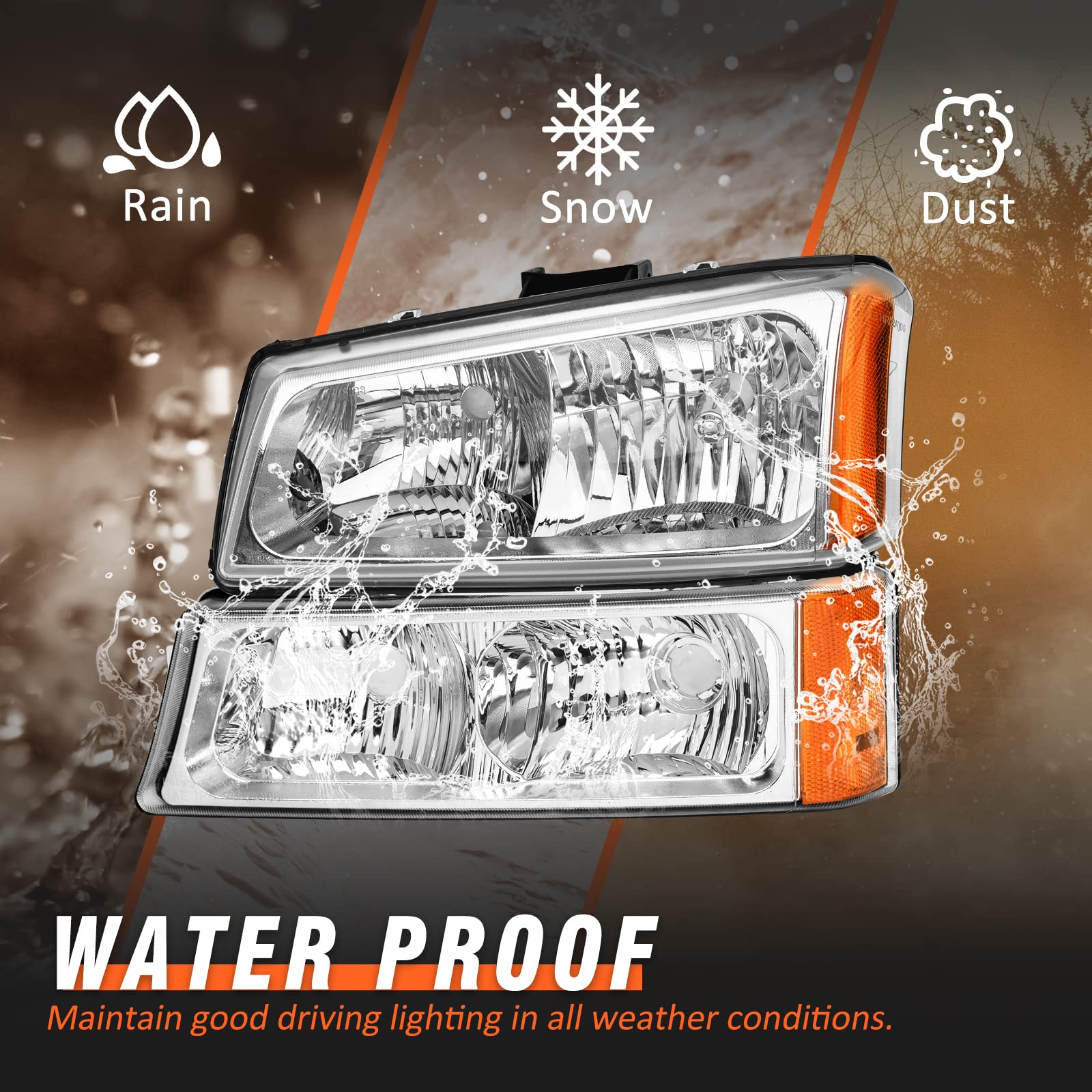 AXLAHA headlight undergoing water spray to show IP69 waterproof protection
