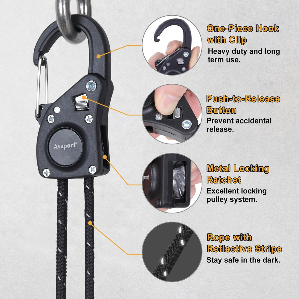 Ayaport carabiner clip detail illustrating secure hook closure benefit