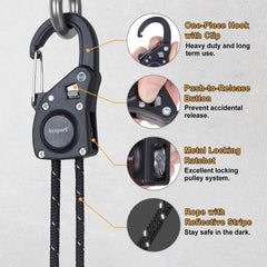 Ayaport carabiner clip detail illustrating secure hook closure benefit