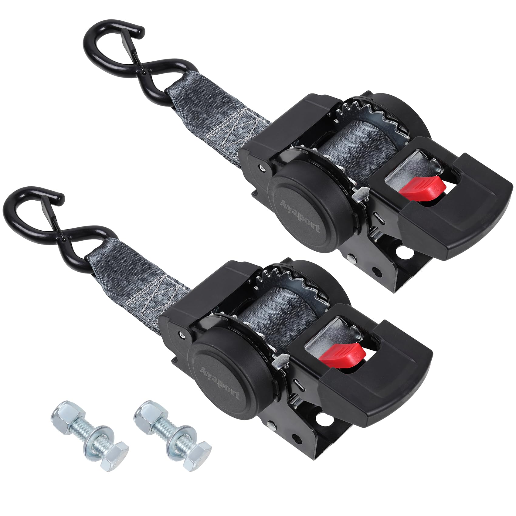 Ayaport front view of retractable transom strap showing compact housing and mounting