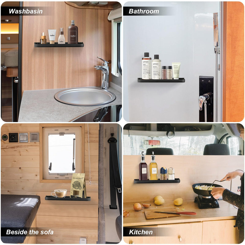 AYWSTC shelf in camper lifestyle scene providing functional workspace on demand