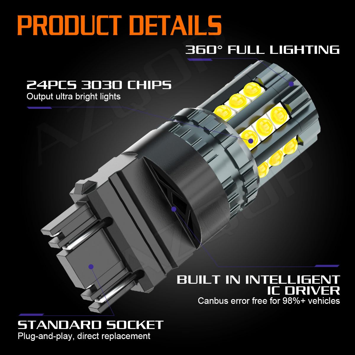 AZQOP close-up of 3030 SMD LEDs showing high-output chips for brighter backup lighting
