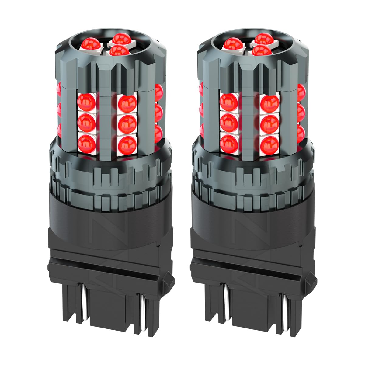 AZQOP front view of two red 3157 LED bulbs showing bright appearance and easy fit