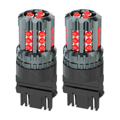 AZQOP front view of two red 3157 LED bulbs showing bright appearance and easy fit