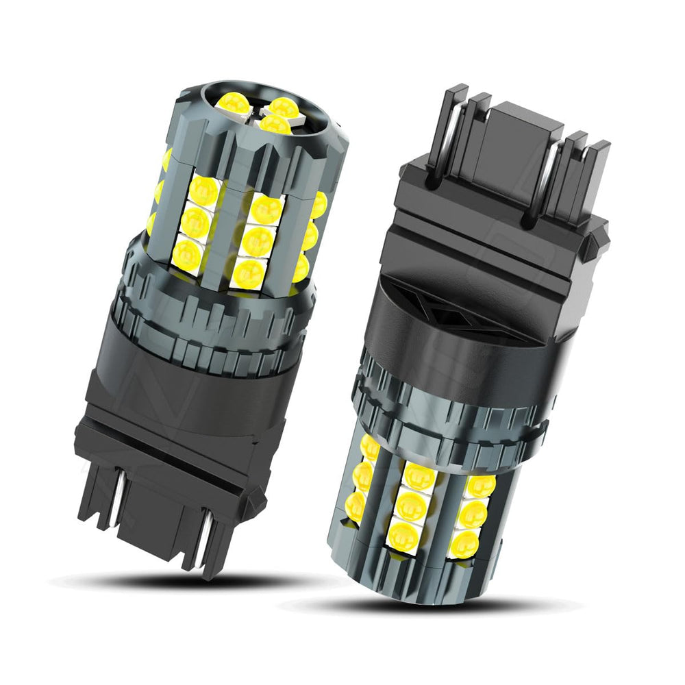 AZQOP front view of 3157 LED bulbs showing packaging and clear benefit of easy upgrade