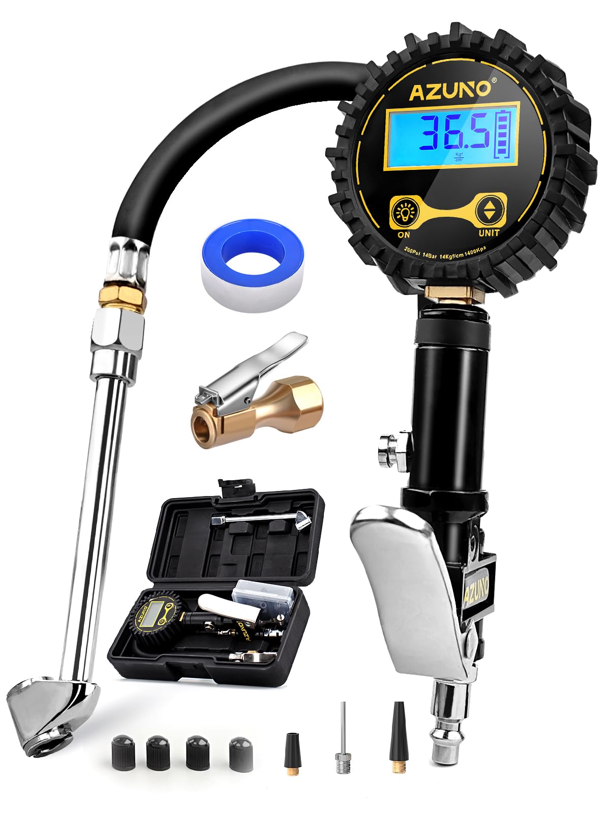 AZUNO front view of digital inflator showing form and controls for easy handling