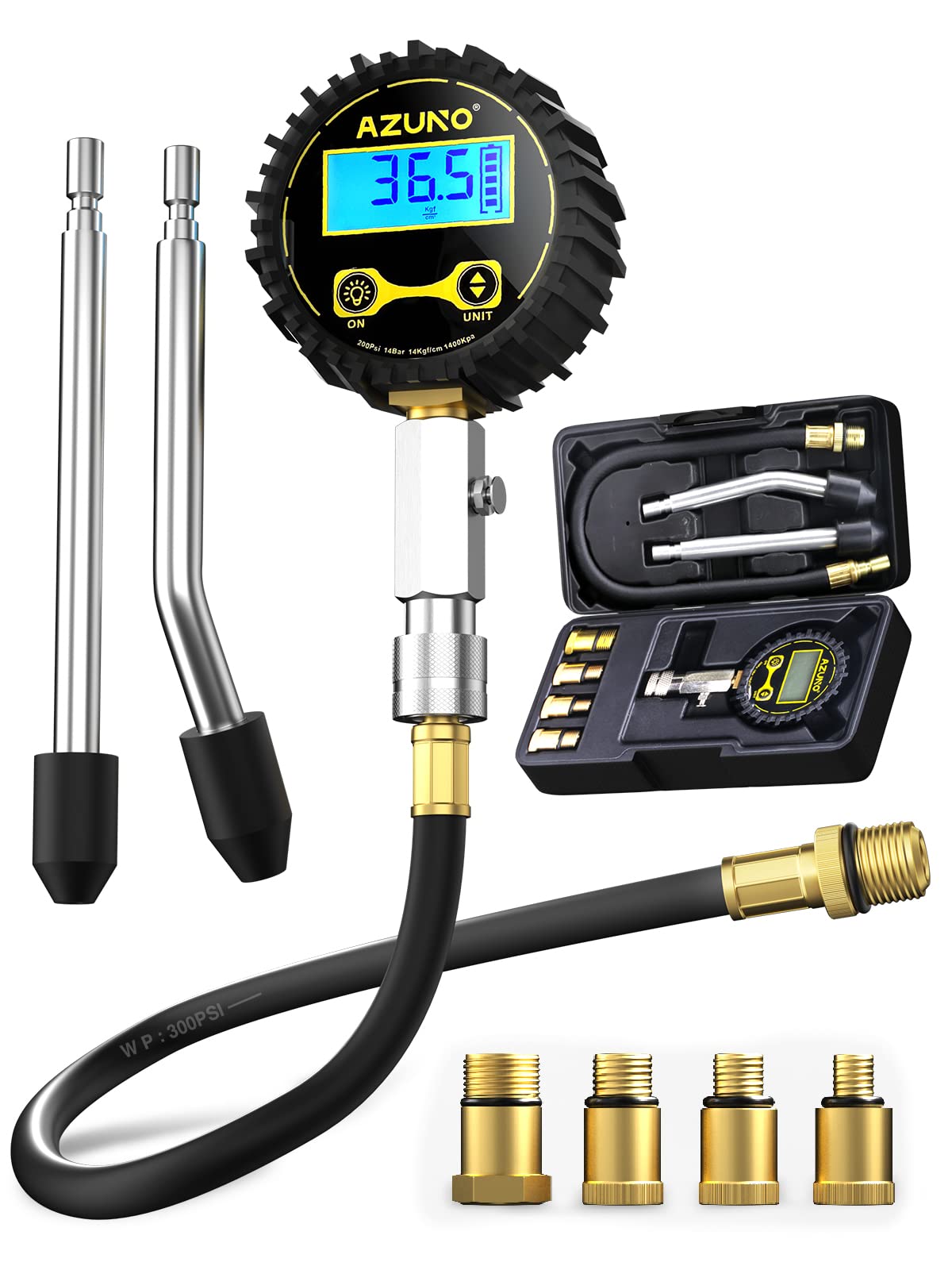 AZUNO front view of complete compression tester kit showing portability and organization