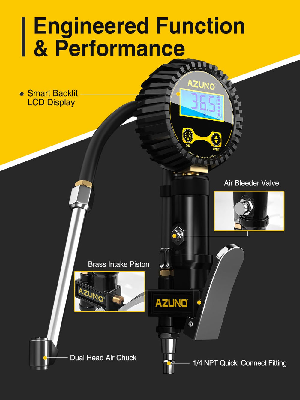 AZUNO inflator in use on an SUV tire speeding inflation with accurate readout