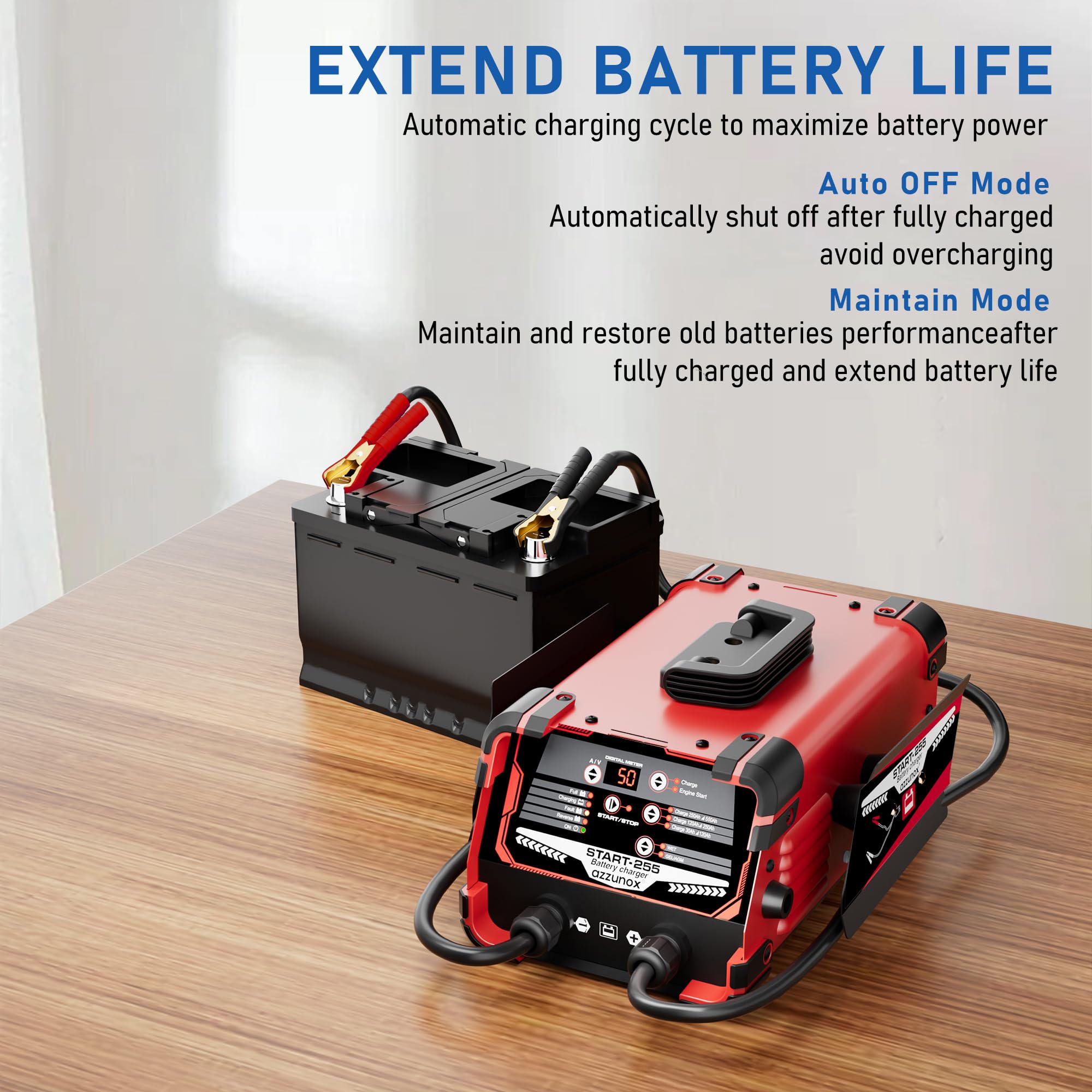 AZZUNOX connected to RV battery showing multi‑vehicle compatibility