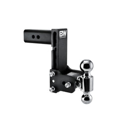 B&W front view of Tow & Stow showing dual-ball versatility and quick height changes