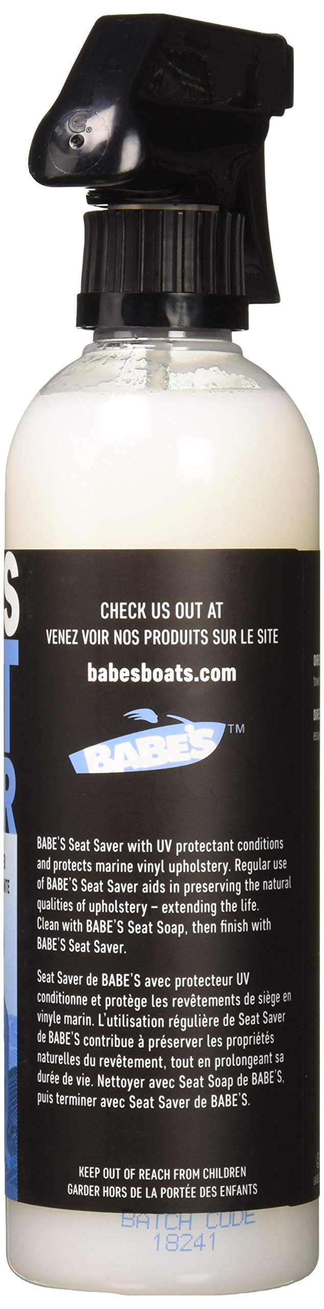 Babe'S Seat Saver being sprayed on boat seat demonstrating protection
