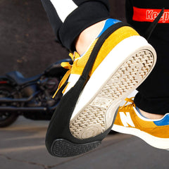 Badass Moto adjustable heel strap detail for secure fit benefit