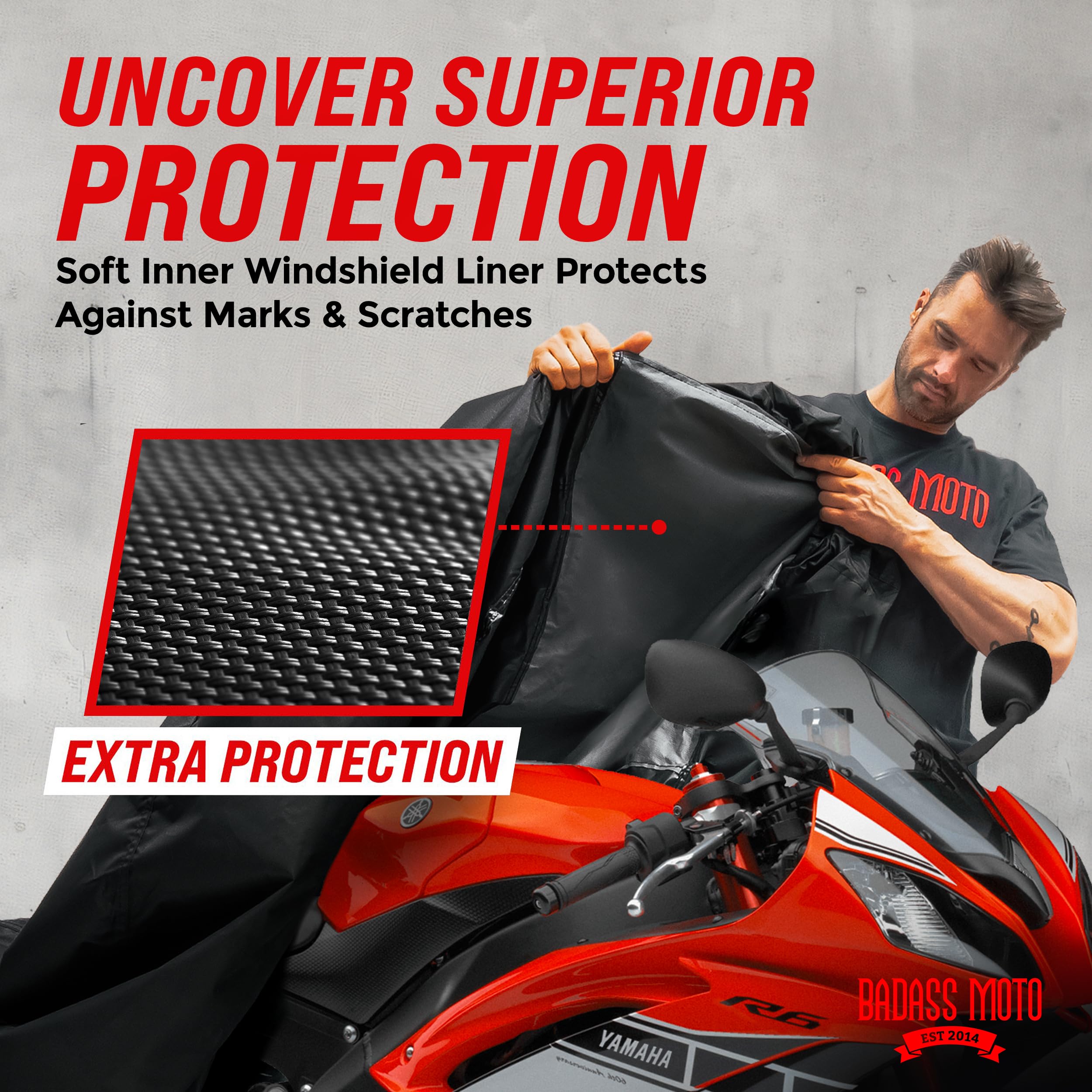 Badass Moto closeup of taped seams highlighting waterproof protection and durability