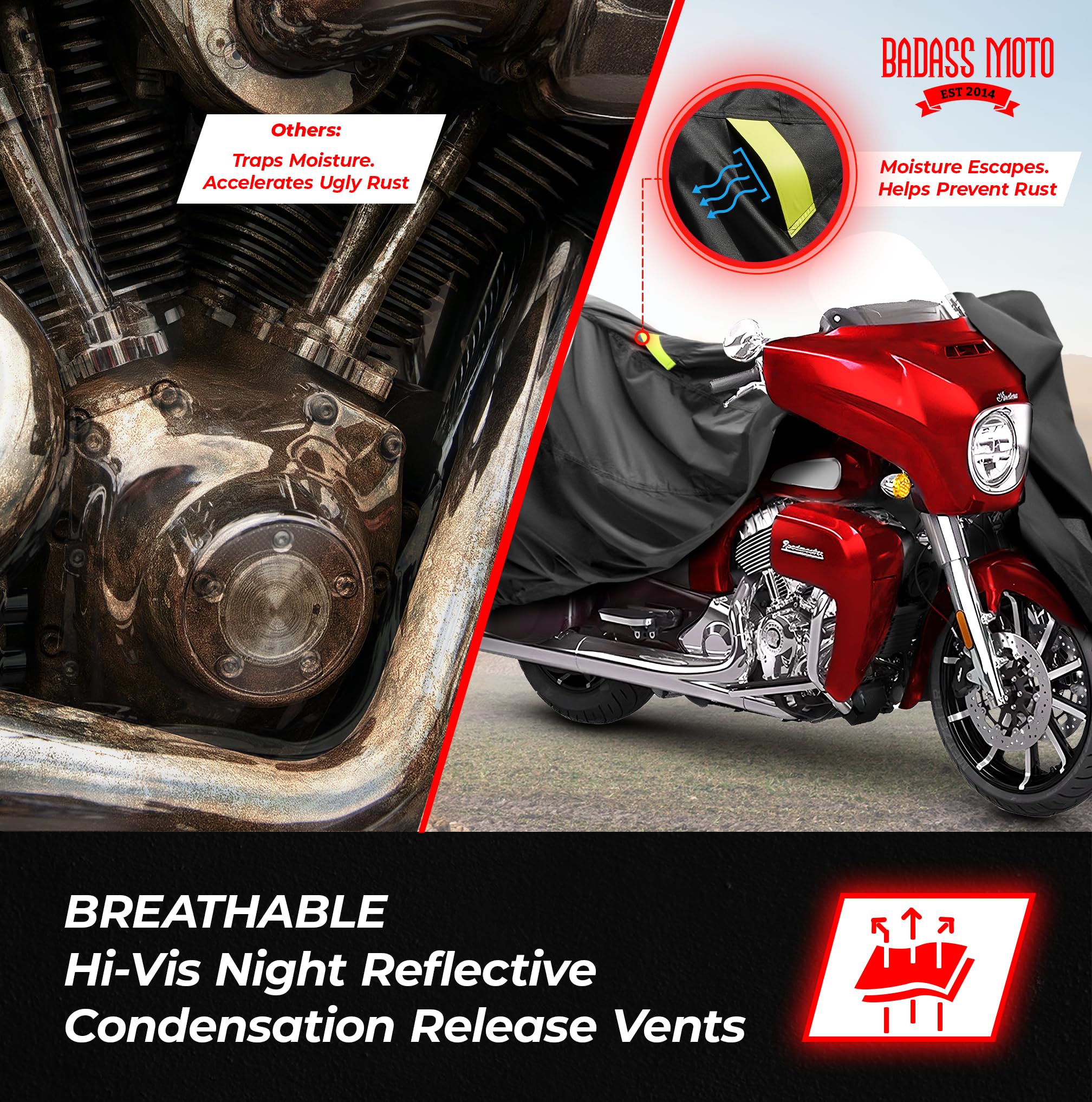 Badass Moto adjustable buckle strap keeping cover secured in strong winds