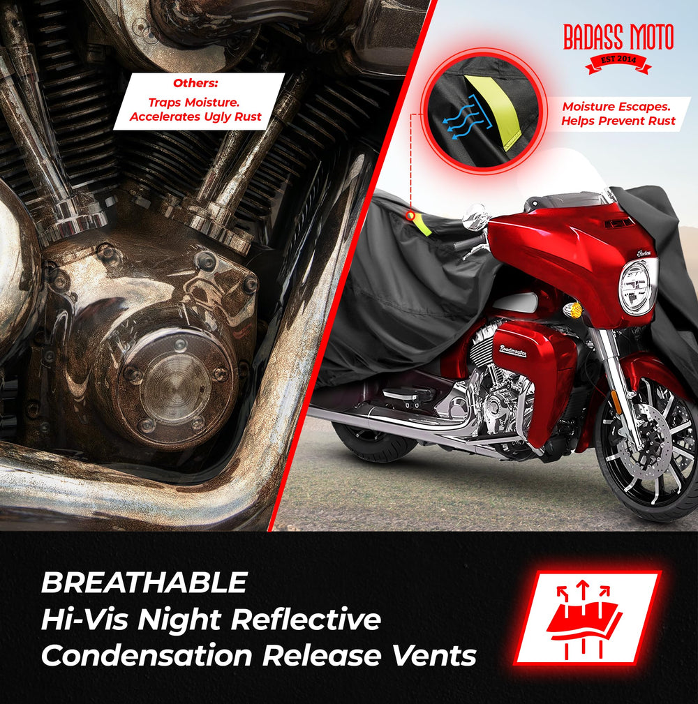 Badass Moto adjustable buckle strap keeping cover secured in strong winds