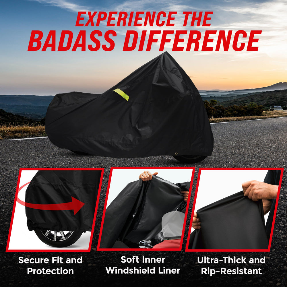 Badass Moto covered bike side profile showing complete protection and neat fit