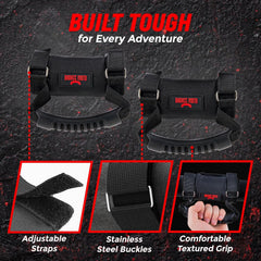 Badass Moto strap detail showing heavy-duty Velcro and reinforced stitching for a secure hold