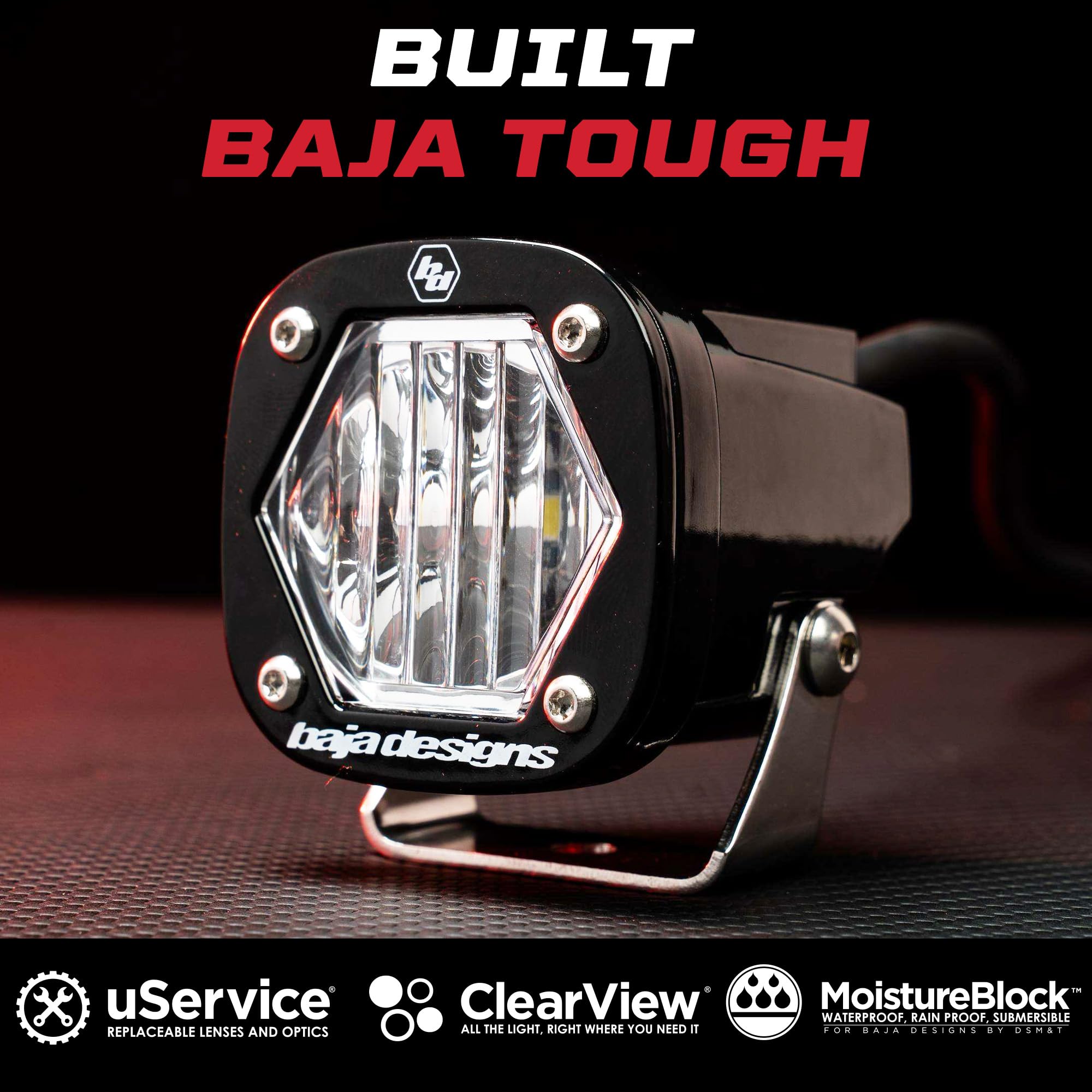 Baja Designs S1 mounted on motorcycle demonstrating practical fit and enhanced road visibility