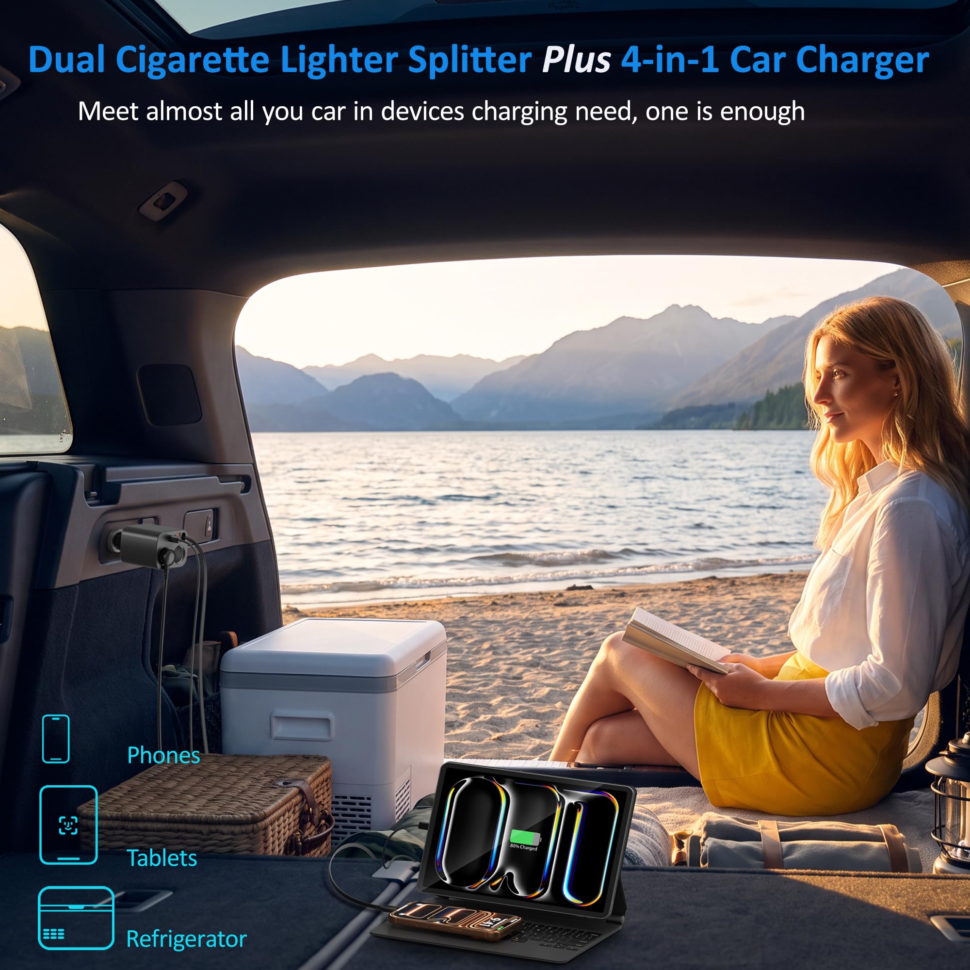 Bangfun plugged into dashboard powering dash cam and phone simultaneously