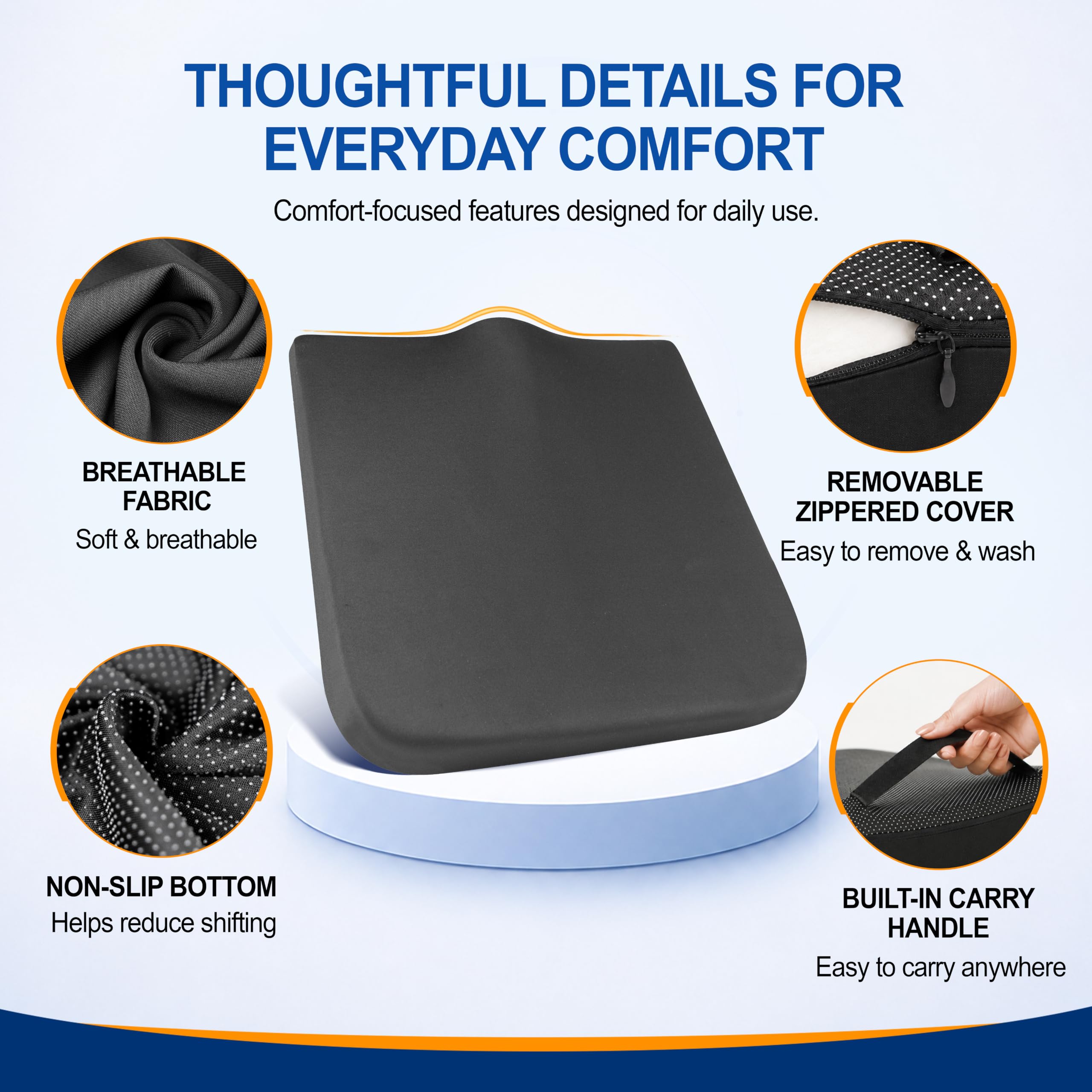 Bangled placed on office chair showing portable comfort benefit