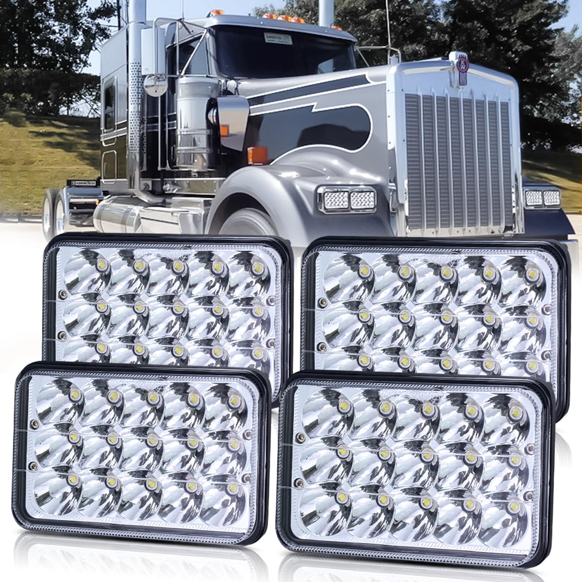 BAOLICY front view of 4x6 LED headlight showing DOT-approved sealed beam and bright output
