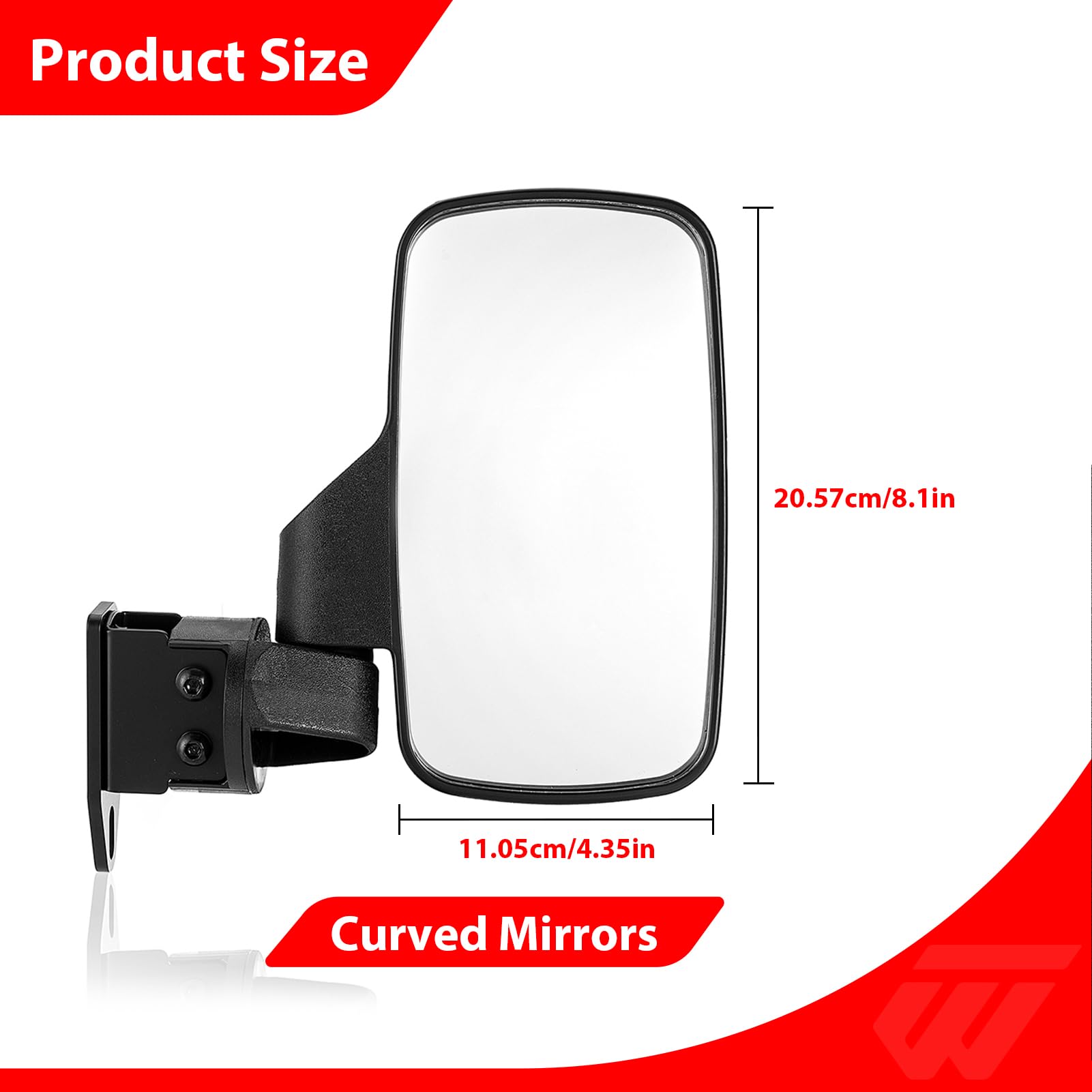 BARQUPO mirror next to a hand to show size and lightweight design