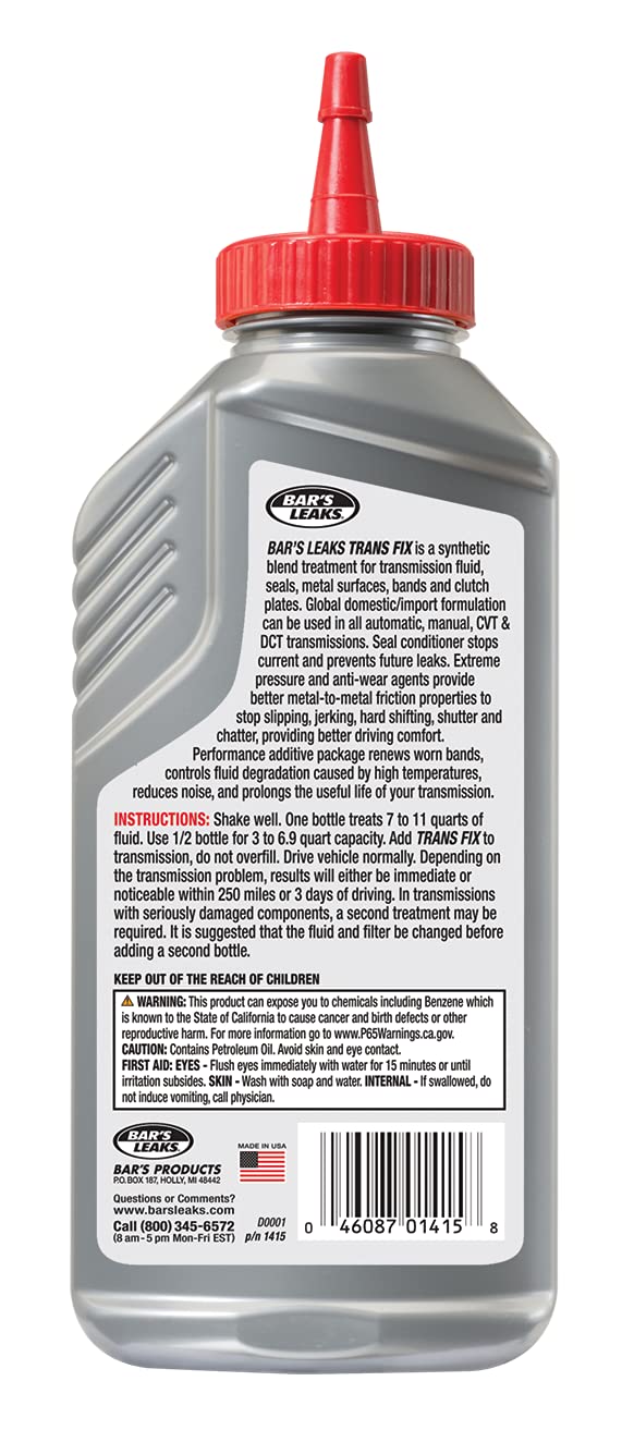 Bar's Leaks product pouring close-up showing fluid texture and easy application to transmission fluid