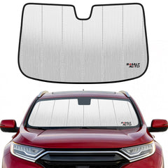 BasaltAuto front view of sun shade installed showing full windshield coverage and cooling benefit
