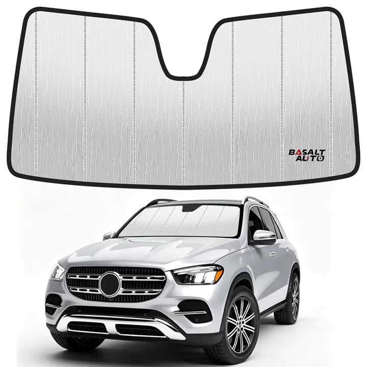 BasaltAuto front view installed on GLE windshield showing full coverage and cooling benefit