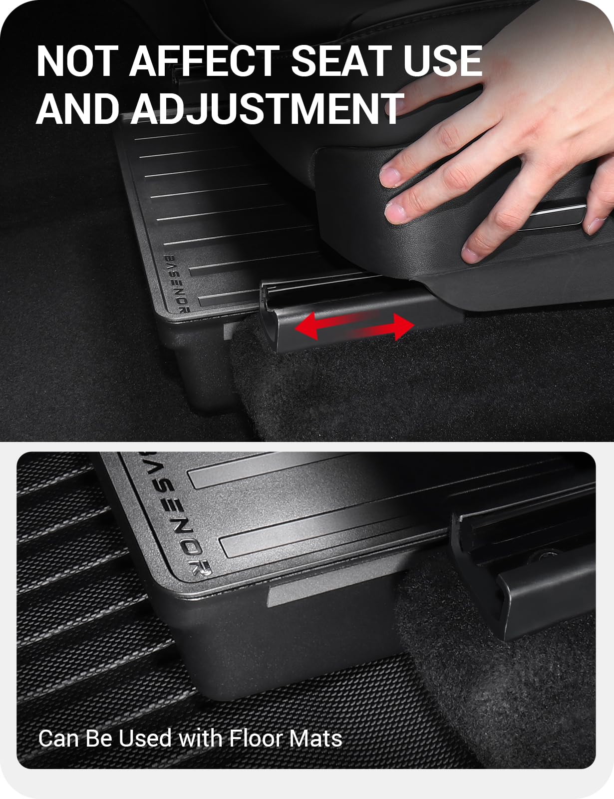 BASENOR box tucked under passenger seat for discreet organized storage