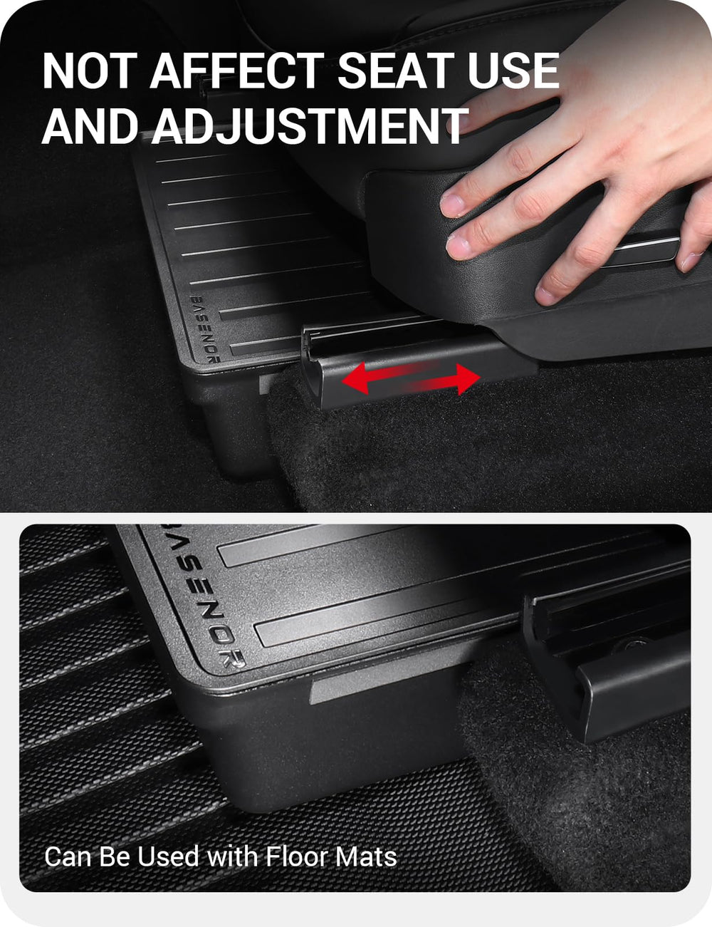 BASENOR box tucked under passenger seat for discreet organized storage