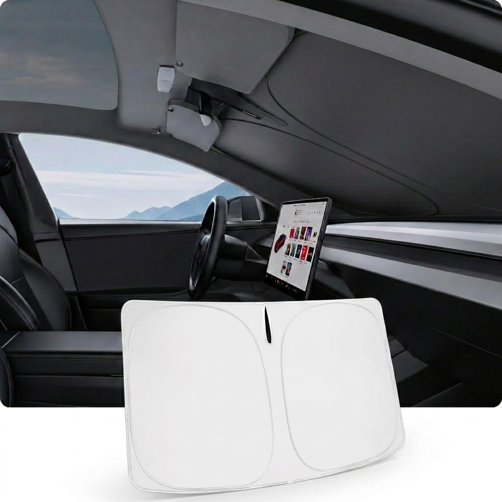 BASENOR front packaging showing custom-fit sunshade for Tesla Model Y