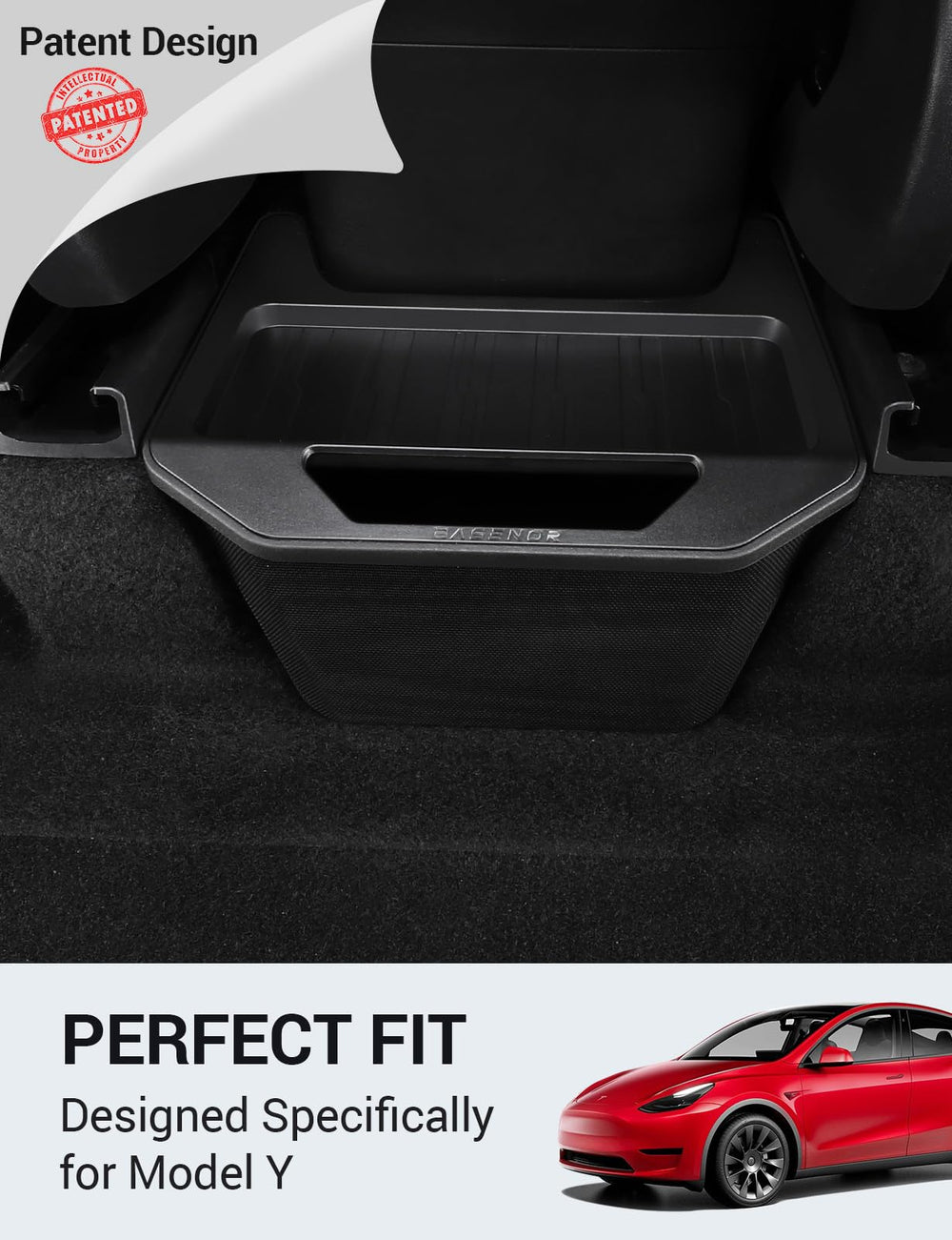 BASENOR installed under Model Y exhaust port showing gap-free fit benefit