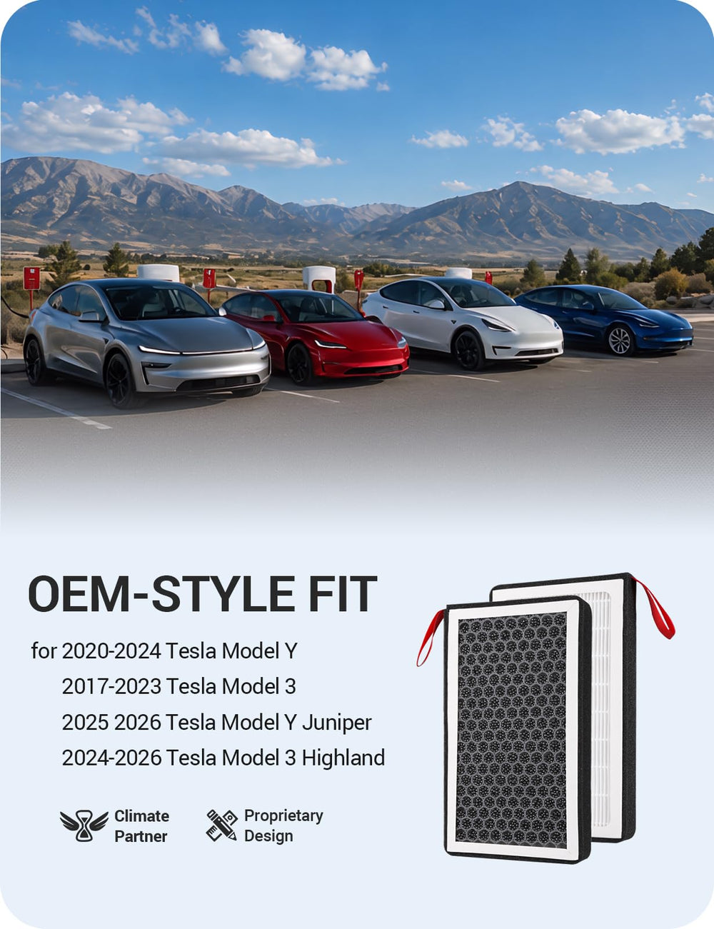 BASENOR filter in Tesla interior highlighting improved in-cabin air