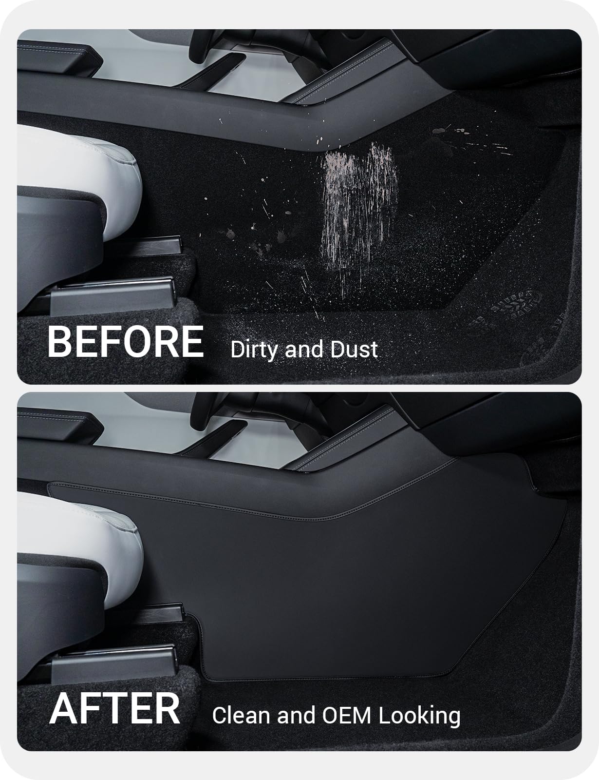 BASENOR side profile showing exact fit against Tesla Model Y Juniper console contours