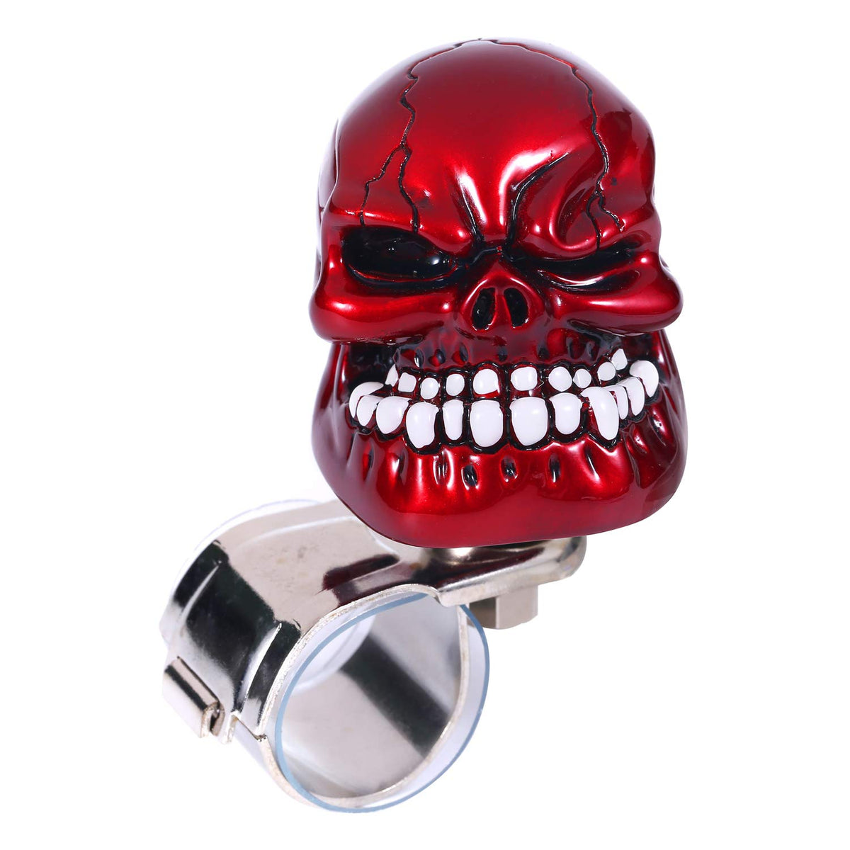 Bashineng skull knob front view showing red skull and bold styling benefit