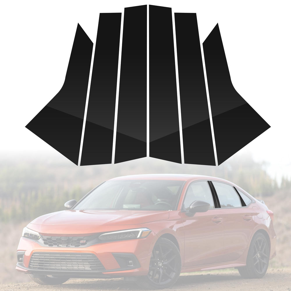 BASIKER front view of six-piece pillar trim showing packaged set and fitment benefit