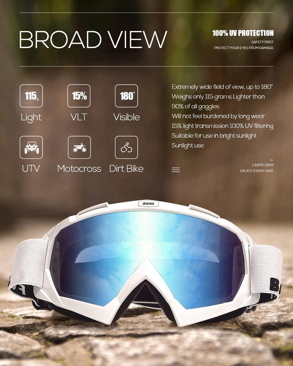 BATFOX goggles fitted over prescription glasses, shows compatibility